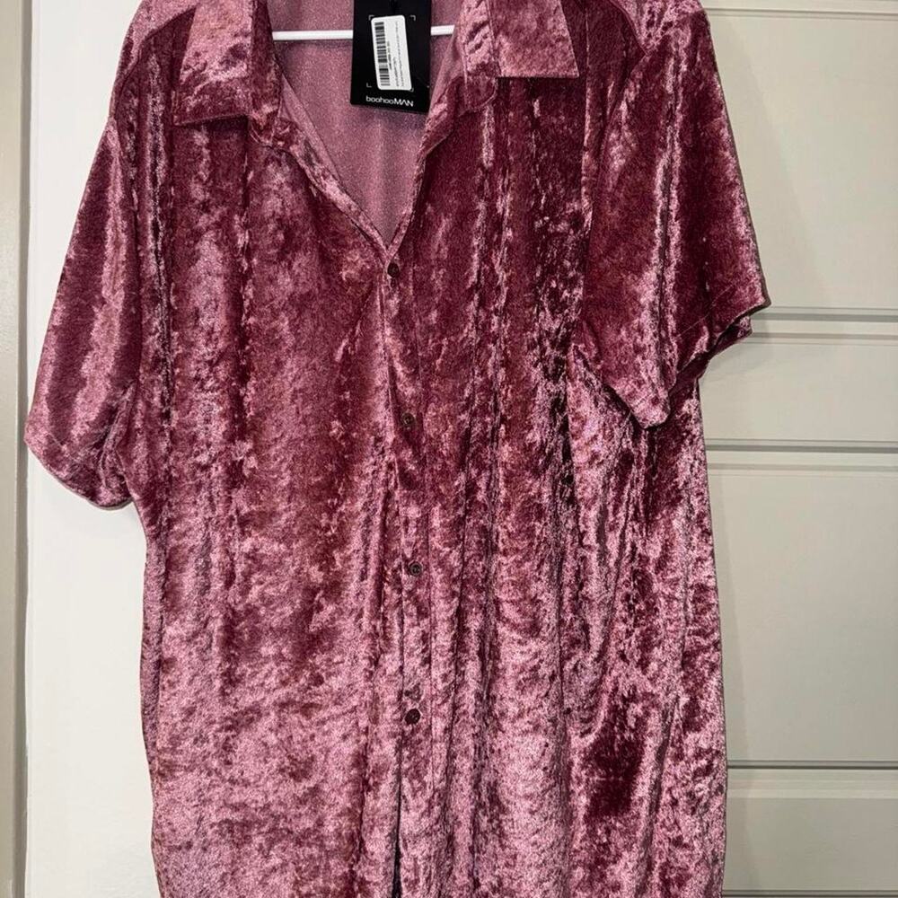 Boohoo burgundy velvet shirt dress